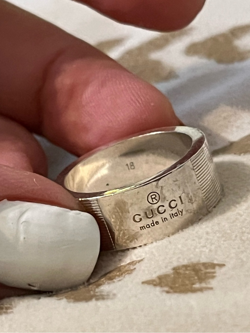 Gucci Silver Engraved Logo Band Ring
